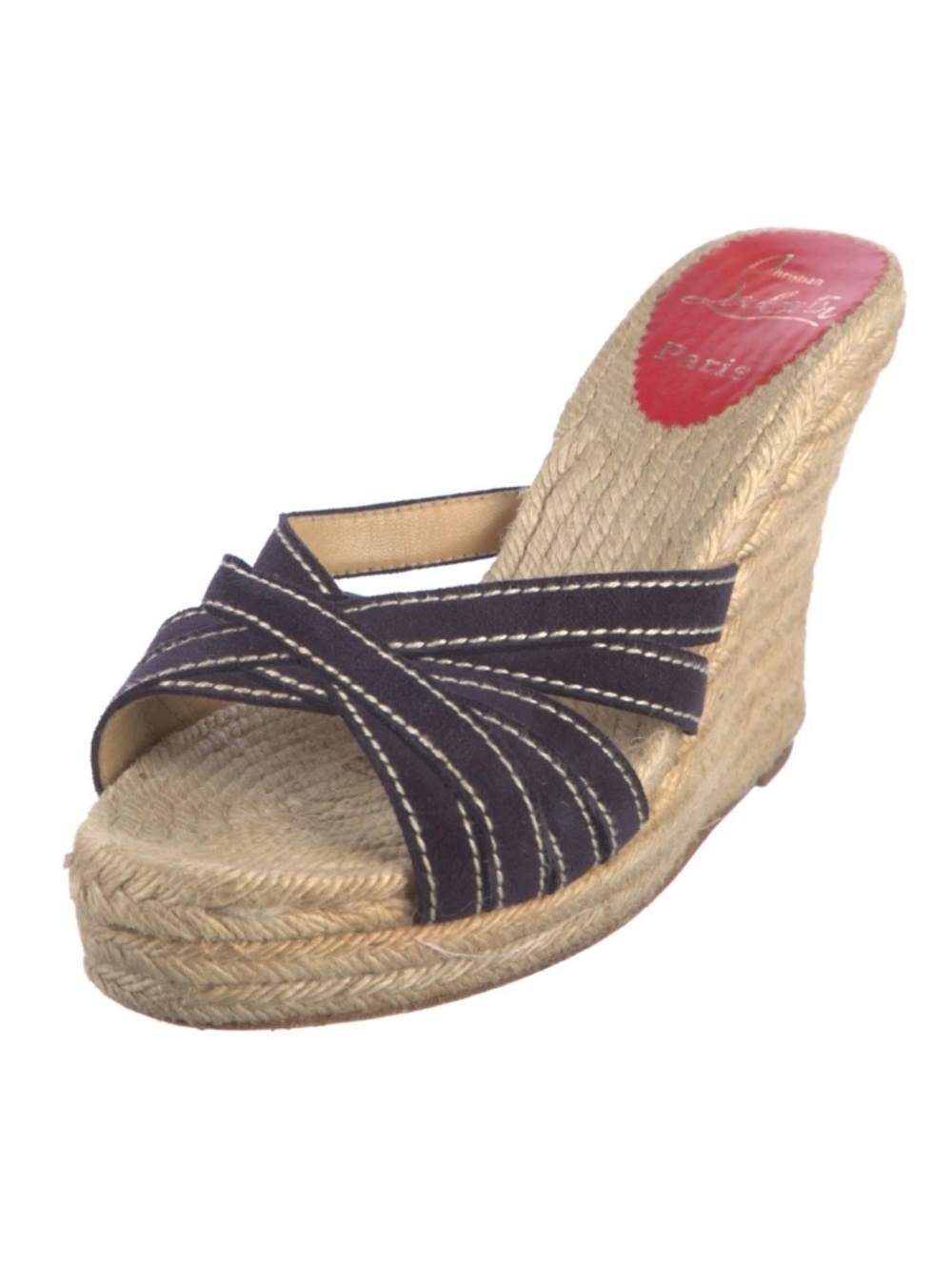 Christian Louboutin Black and Beige Wedge Sandals